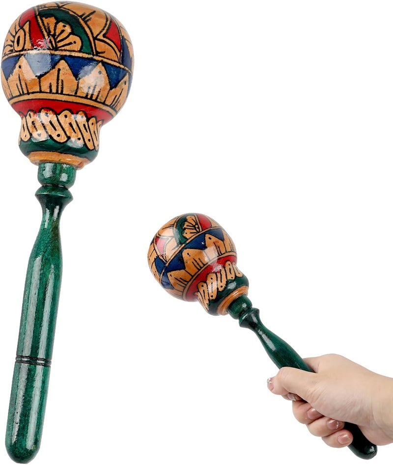 GOGHOST 1 Pack Handmade Wooden Maraca for Adults, 10.7" Professional African Hand Percussion Rattles, Handpaint Rumba Shaker Musical Instrument, Fiesta Mexican Party Favors(Green) - Image 1